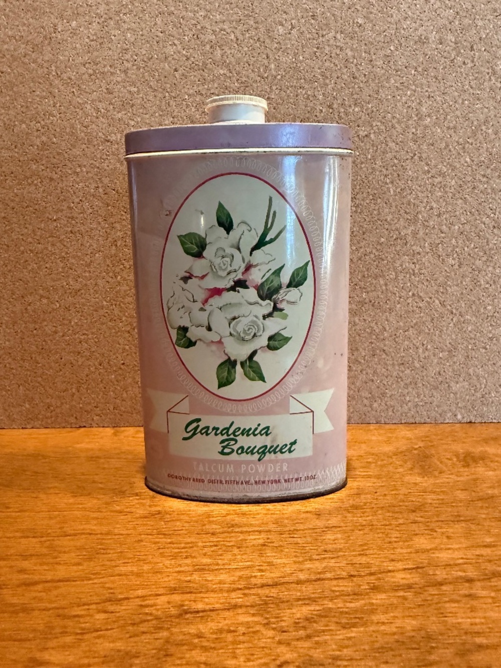 Vintage 1950s Dorothy Reed Gardenia Bouquet Talcum Powder Tin Floral Graphics